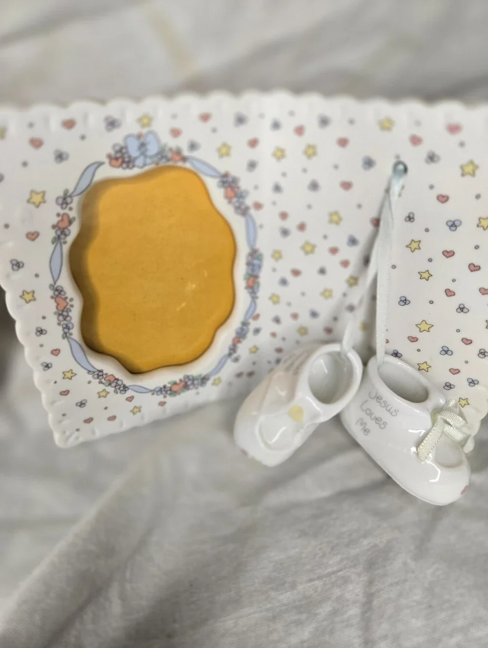 Precious Moments Lot of 3 Ceramic Floral Baby Nursery Picture Frames Flaws Read